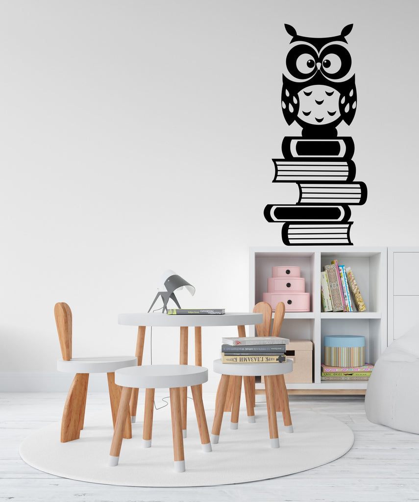 Library Owl Book Wall Decal, Library Vinyl Wall Art Decals, Education Decals, Kids Room Kids Gifts, Reading Room, Nurseries, Owl Decal 086LU