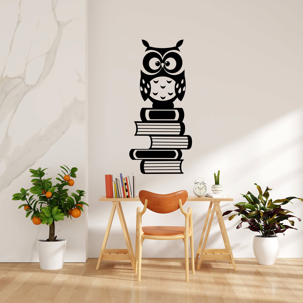 Library Owl Book Wall Decal, Library Vinyl Wall Art Decals, Education Decals, Kids Room Kids Gifts, Reading Room, Nurseries, Owl Decal 086LU