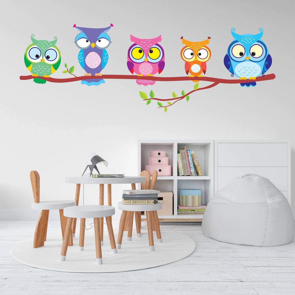 Owls on Tree Branch wall decal Owl Wall Art Sticker Bird Stickers Owl vinyl Wall Nature Vinyl Wall Decal Kids Room Nursery Owl Mural 087LU