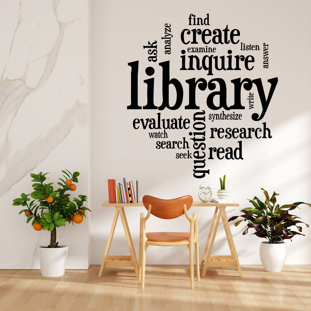 Library vinyl wall art decals, book shelves decor, library wall decal, education decals, reading room, nurseries, school, kids gifts 003LU