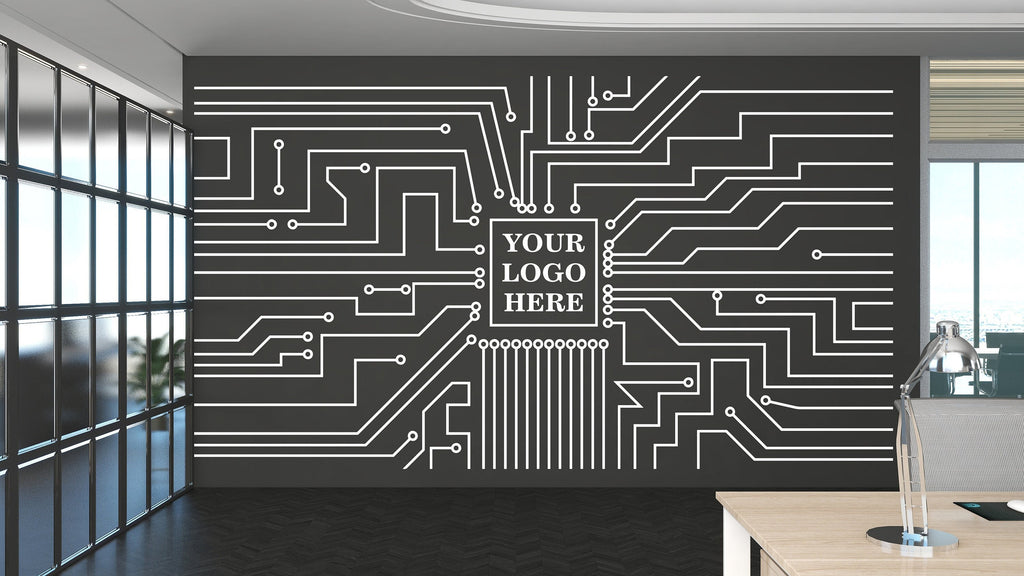 Circuit Board Wall Decal, Technology Vinyl Wall Art Decals, Computer Circuit Decor, Binary Code Software Science Wall Sticker Office 006RS