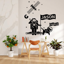 Load image into Gallery viewer, Custom name Astronaut and Dog wall decal, Space dog wall art decal, Astronaut room wall decor, Nursery, Space wall art decor, Playroom 006LU
