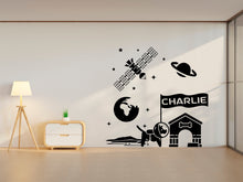 Load image into Gallery viewer, Custom name Astronaut Dog Kennel wall decal, Space dog wall art decal, Dog room wall decor, Nursery, Space wall art decor, Playroom 007LU