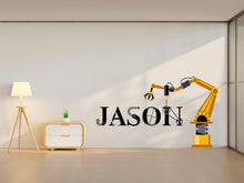 Load image into Gallery viewer, Robotic wall art sticker, kids room wall decor, Robot wall name decal, Contruction crane personalized name robotic wall vinyl decal 010LU