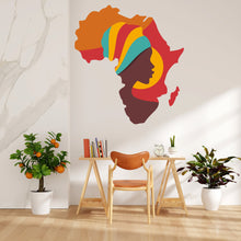 Load image into Gallery viewer, Africa Map Wall Art Vinyl Sticker, Africa Continent Wall Vinyl Decal, African Map Wall Mural Decor, Afro Girl Woman Vinyl Wall Decal 090LU
