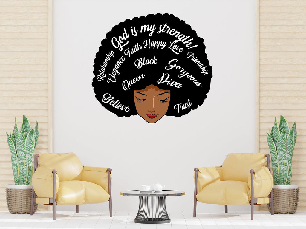 Afro Queen Afro Black Wall Decals Melanin Afro Beauty Woman African Diva Confidence African American stickers Afro Hair Wall Decor 092LU