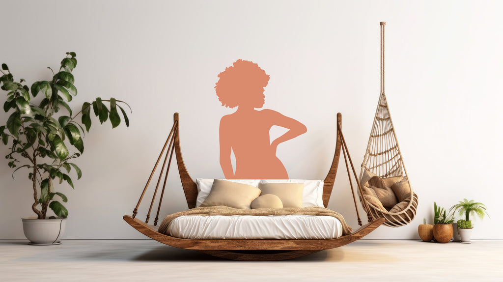 Afro Beauty Woman Boho Wall Decal, Afro Bed Decals, Bed Stickers, Hedboard Wall Decal, Afro Wall Decal Sticker, Super King Bed Decor 094LU