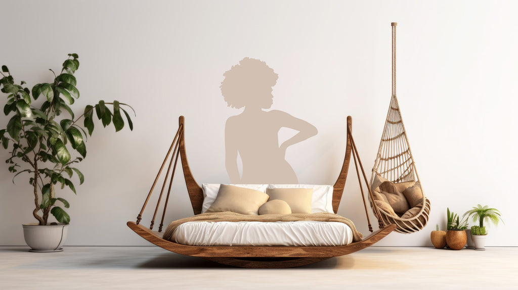 Afro Beauty Woman Boho Wall Decal, Afro Bed Decals, Bed Stickers, Hedboard Wall Decal, Afro Wall Decal Sticker, Super King Bed Decor 094LU