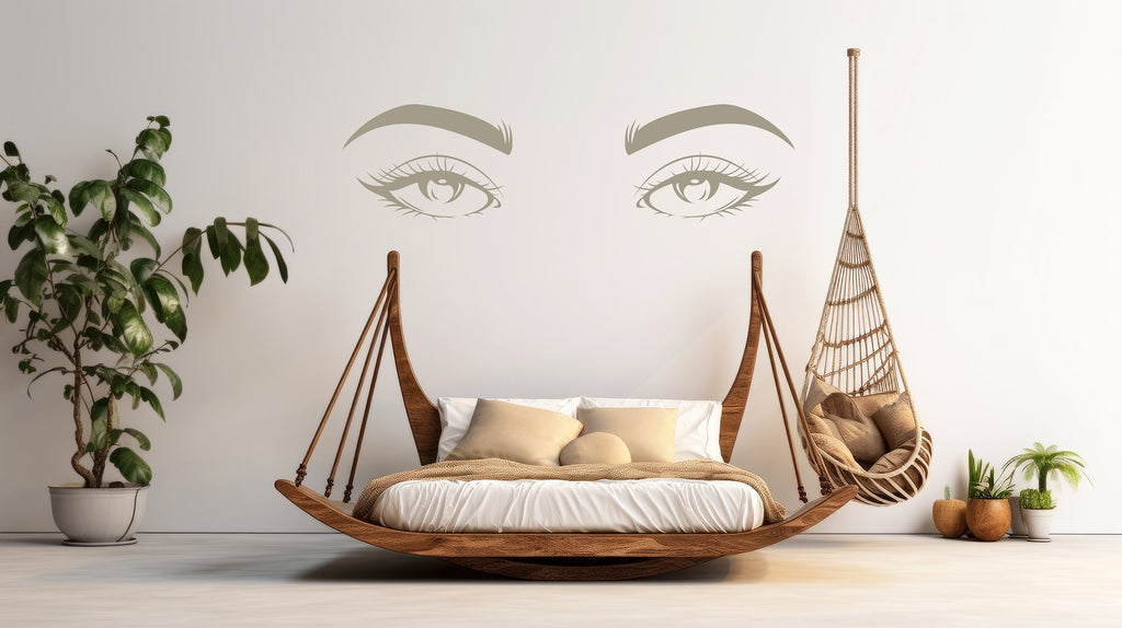 Eyes Boho Wall Decal, Eyes Decorative Bed Decals, Bed Stickers, Hedboard Wall Decal, Eyes Wall Decal Sticker, Super King Bed Decor 095LU