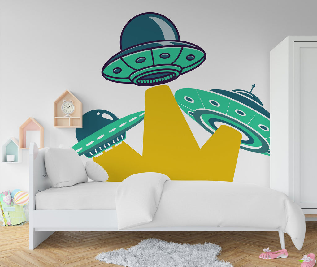 UFO Space Ship Alien Kids Room Wall Sticker Vinyl Decal Mural Art Deco, Nursery Wall Decals, Rocket Ship Decal, Outer Space Room Decor 099LU