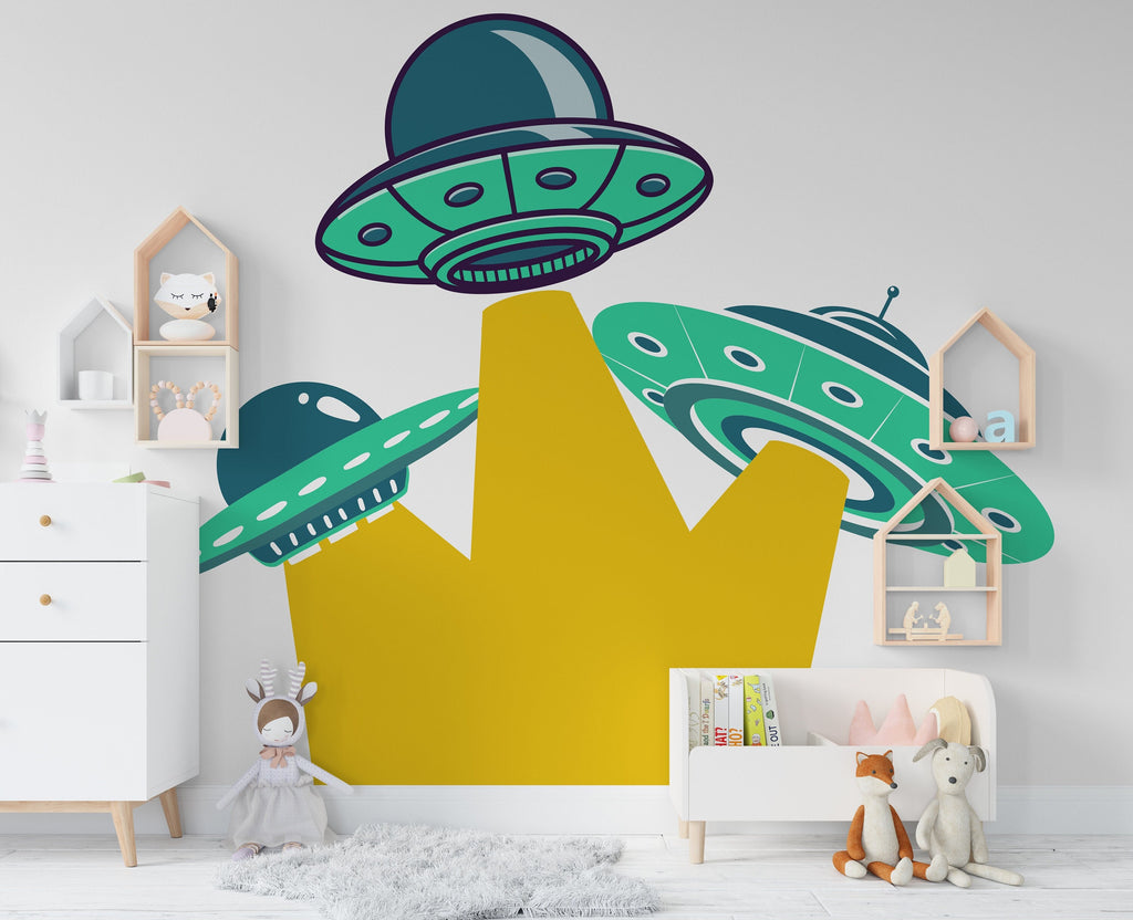 UFO Space Ship Alien Kids Room Wall Sticker Vinyl Decal Mural Art Deco, Nursery Wall Decals, Rocket Ship Decal, Outer Space Room Decor 099LU