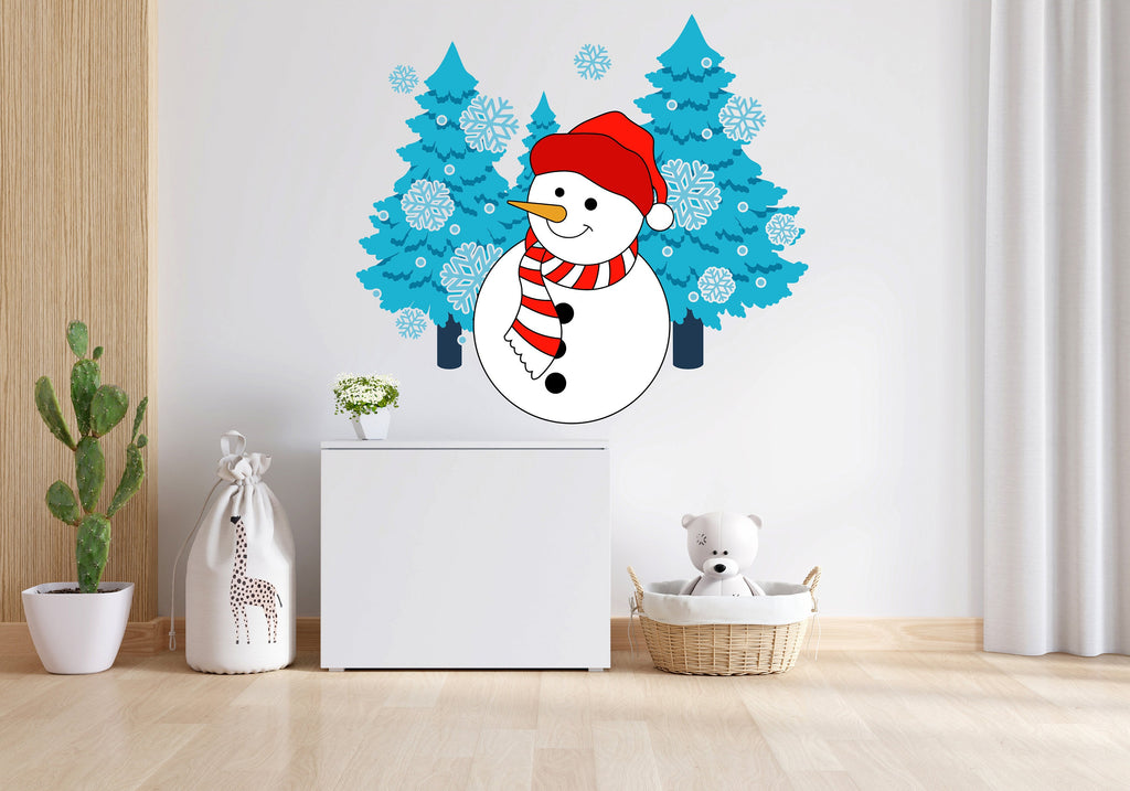 Snowman Winter Tree Christmas Wall Decal - Christmas Wall Sticker - Vinyl Decal Christmas Sticker - Snowman Stickers - Snowman Decals 024LU