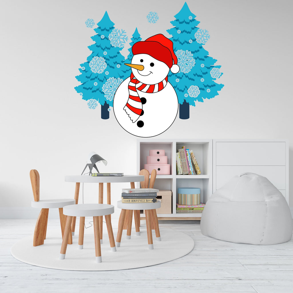 Snowman Winter Tree Christmas Wall Decal - Christmas Wall Sticker - Vinyl Decal Christmas Sticker - Snowman Stickers - Snowman Decals 024LU