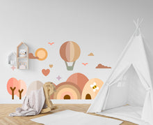 Load image into Gallery viewer, Boho Wall Decal, Boho houses, Boho tree rainbow balloon arch wall art decal, Kids room decoration, Boho wall stickers, Kids room gifts 105LU