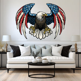US Flag Decal, Bald Eagle USA Flag Wall Sticker, Patriotic Home Decor, Wings Of The American Flag Vinyl Wallpaper, American Symbol Art 022RS
