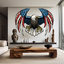 US Flag Decal, Bald Eagle USA Flag Wall Sticker, Patriotic Home Decor, Wings Of The American Flag Vinyl Wallpaper, American Symbol Art 022RS