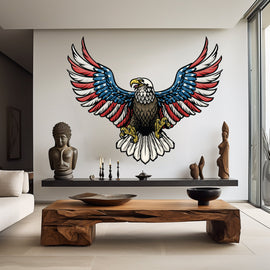 US Flag Decal, Bald Eagle USA Flag Wall Sticker, Patriotic Home Decor, Wings Of The American Flag Vinyl Wallpaper, American Symbol Art 023RS