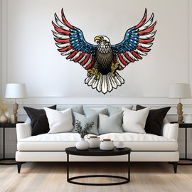US Flag Decal, Bald Eagle USA Flag Wall Sticker, Patriotic Home Decor, Wings Of The American Flag Vinyl Wallpaper, American Symbol Art 023RS