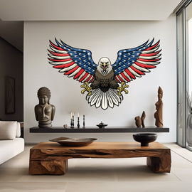 US Flag Decal, Bald Eagle USA Flag Wall Sticker, Patriotic Home Decor, Wings Of The American Flag Vinyl Wallpaper, American Symbol Art 024RS