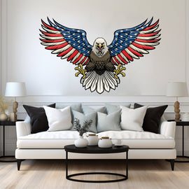 US Flag Decal, Bald Eagle USA Flag Wall Sticker, Patriotic Home Decor, Wings Of The American Flag Vinyl Wallpaper, American Symbol Art 024RS