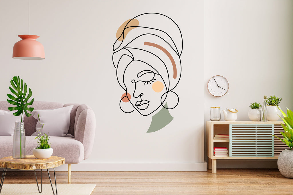 Afro Girl Line Art Minimalist Wall Decor Afro Black Wall Decals Melanin Afro Beauty Woman Hair African Diva African American stickers  109LU