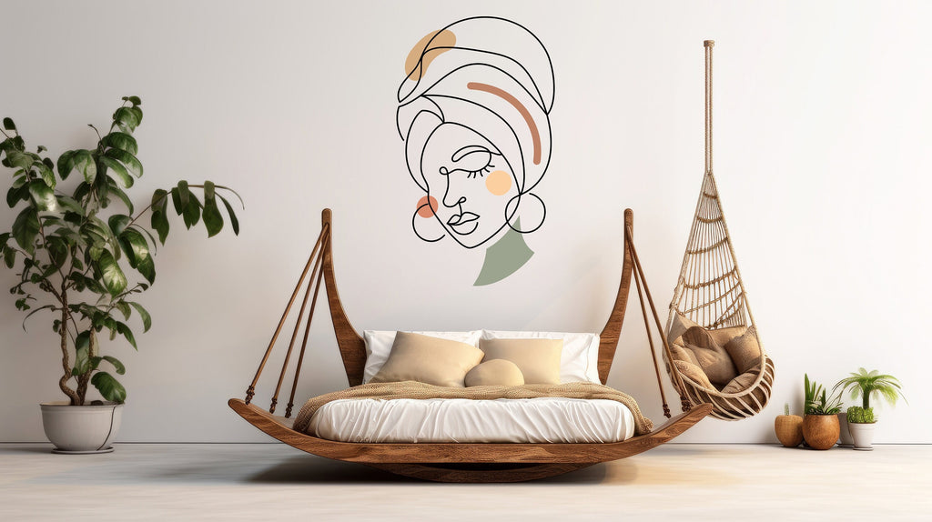 Afro Girl Line Art Minimalist Wall Decor Afro Black Wall Decals Melanin Afro Beauty Woman Hair African Diva African American stickers  109LU