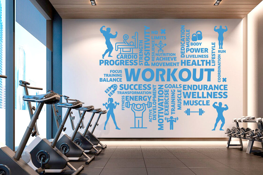 Workout Vinyl Gym Wall Decal, Inspirational Words, Gym Decal, Fitness Collage, Gym Wall Art Gym Decor Gym Wall Decor Motivational Art 032RS