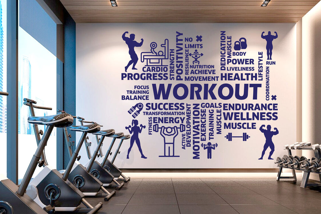 Workout Vinyl Gym Wall Decal, Inspirational Words, Gym Decal, Fitness Collage, Gym Wall Art Gym Decor Gym Wall Decor Motivational Art 032RS