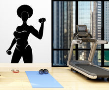 Load image into Gallery viewer, Afro American Fitness Wall Decal Afro Girl Workout Wall Decal Gym Wall Decor Motivational Quote Wall Decal Afro Woman wall art vinyl 047LU