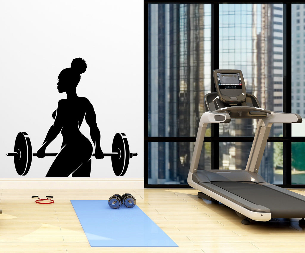 Afro American Fitness Wall Decal Afro Girl Workout Wall Decal Gym Wall Decor Motivational Quote Wall Decal Afro Woman wall art vinyl 051LU