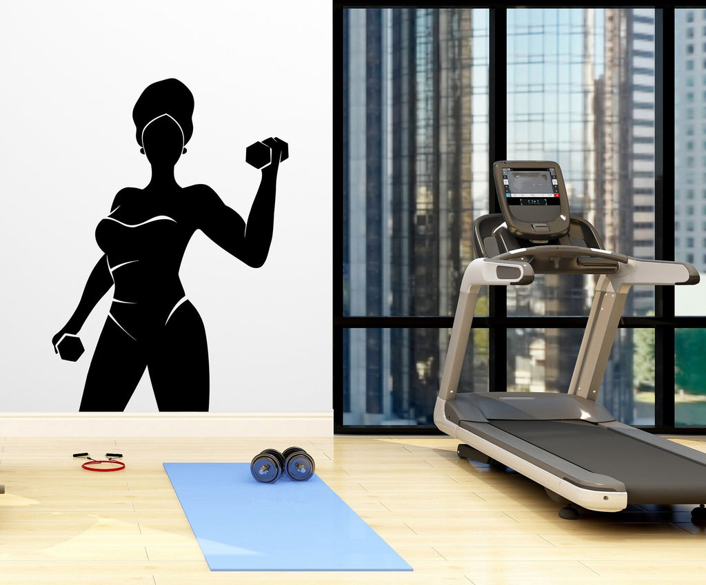 Afro American Fitness Wall Decal Afro Girl Workout Wall Decal Gym Wall Decor Motivational Quote Wall Decal Afro Woman wall art vinyl 052LU