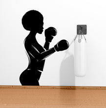 Load image into Gallery viewer, Afro American Fitness Wall Decal Afro Girl Workout Wall Decal Gym Wall Decor Motivational Quote Wall Decal Afro Woman wall art vinyl 055LU