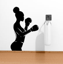 Load image into Gallery viewer, Afro American Fitness Wall Decal Afro Girl Workout Wall Decal Gym Wall Decor Motivational Quote Wall Decal Afro Woman wall art vinyl 056LU