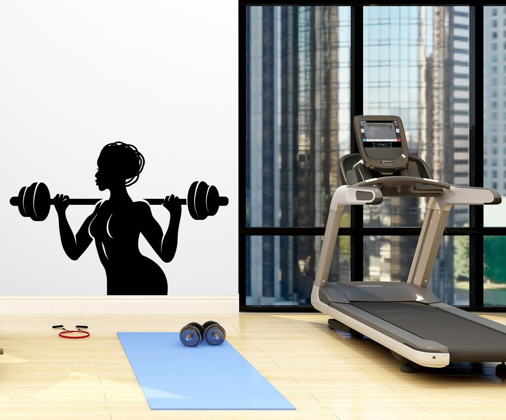 Afro American Fitness Wall Decal Afro Girl Workout Wall Decal Gym Wall Decor Motivational Quote Wall Decal Afro Woman wall art vinyl 062LU