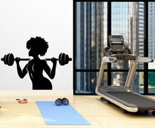 Load image into Gallery viewer, Afro American Fitness Wall Decal Afro Girl Workout Wall Decal Gym Wall Decor Motivational Quote Wall Decal Afro Woman wall art vinyl 065LU
