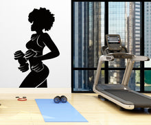Load image into Gallery viewer, Afro American Fitness Wall Decal Afro Girl Workout Wall Decal Gym Wall Decor Motivational Quote Wall Decal Afro Woman wall art vinyl 066LU