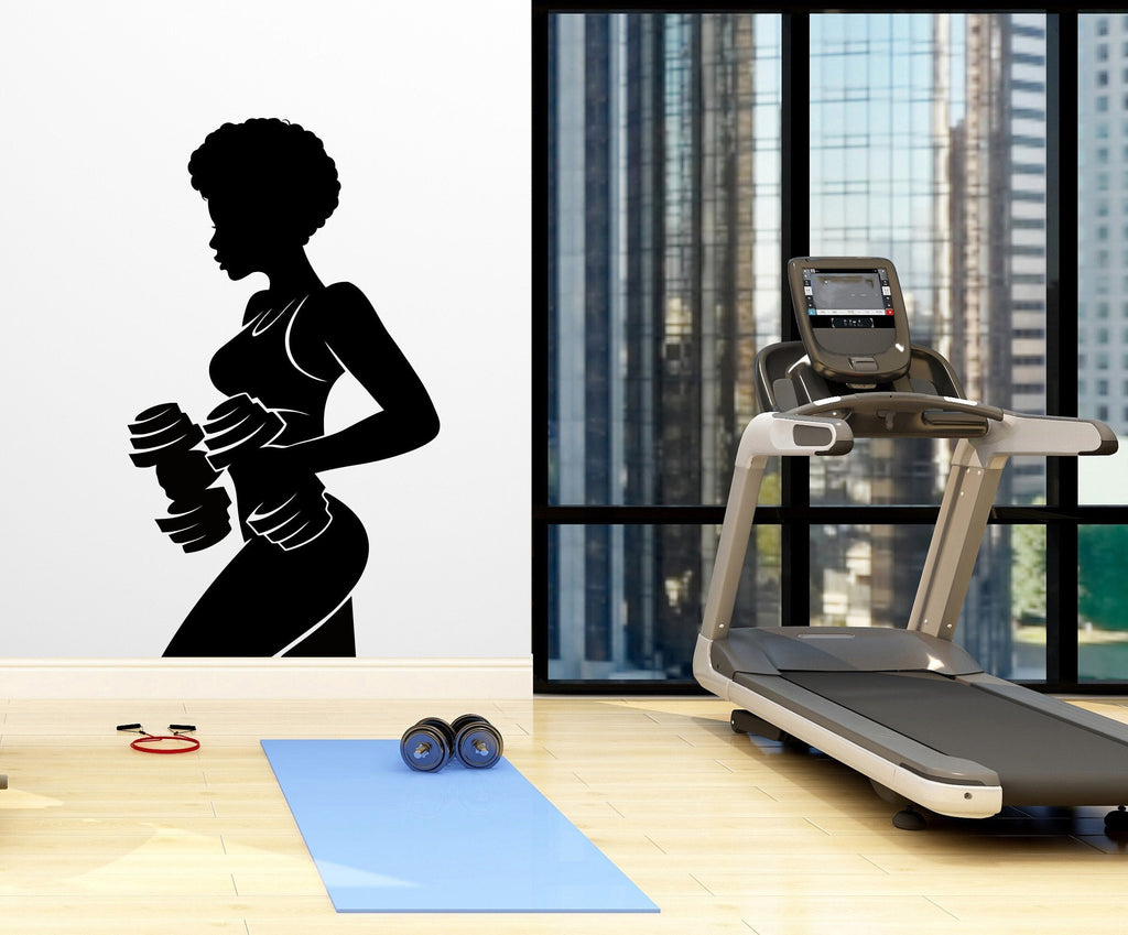 Afro American Fitness Wall Decal Afro Girl Workout Wall Decal Gym Wall Decor Motivational Quote Wall Decal Afro Woman wall art vinyl 067LU