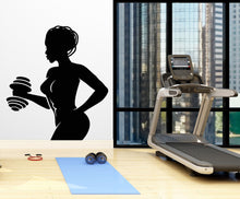 Load image into Gallery viewer, Afro American Fitness Wall Decal Afro Girl Workout Wall Decal Gym Wall Decor Motivational Quote Wall Decal Afro Woman wall art vinyl 072LU