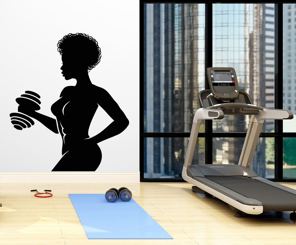 Afro American Fitness Wall Decal Afro Girl Workout Wall Decal Gym Wall Decor Motivational Quote Wall Decal Afro Woman wall art vinyl 073LU