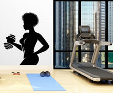 Load image into Gallery viewer, Afro American Fitness Wall Decal Afro Girl Workout Wall Decal Gym Wall Decor Motivational Quote Wall Decal Afro Woman wall art vinyl 073LU