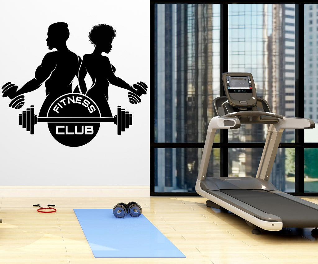 Fitness Wall Decal Gym Wall Decor Afro Girl and Boy Workout Wall Decal Afro American Motivational Wall Decal Afro Woman wall art vinyl 075LU