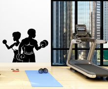 Load image into Gallery viewer, Afro Girl and Boy Workout Wall Decal Afro American Fitness Wall Decal Gym Wall Decor Motivational Wall Decal Afro Woman wall art vinyl 076LU