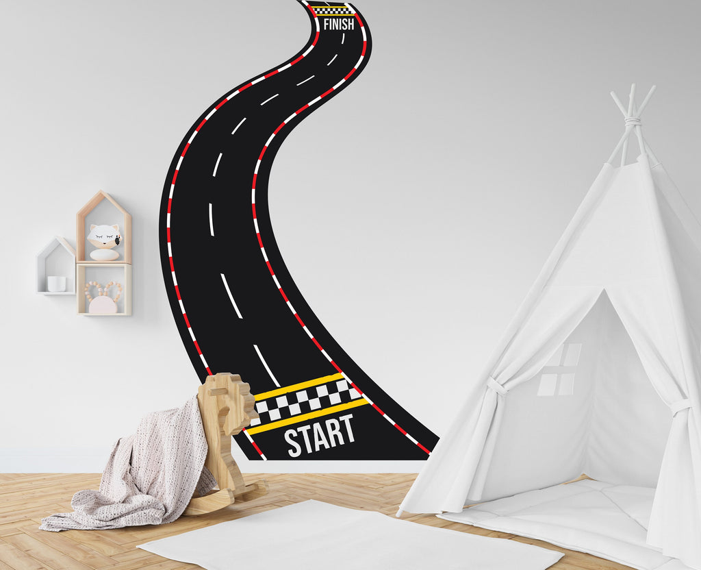 Large Racing Car Tire Checkered Flags Wall Decal Wheel F1 Decal Personalized Racing Car Flag Vinyl Wall Sticker-Boy Room 041RS