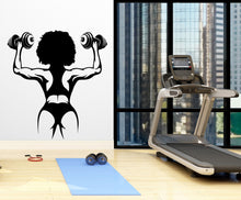 Load image into Gallery viewer, Afro American Fitness Wall Decal Afro Girl Workout Wall Decal Gym Wall Decor Motivational Quote Wall Decal Afro Woman wall art vinyl 079LU