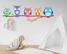 Load image into Gallery viewer, Owls on Tree Branch wall decal Owl Wall Art Sticker Bird Stickers Owl vinyl Wall Nature Vinyl Wall Decal Kids Room Nursery Owl Mural 087LU