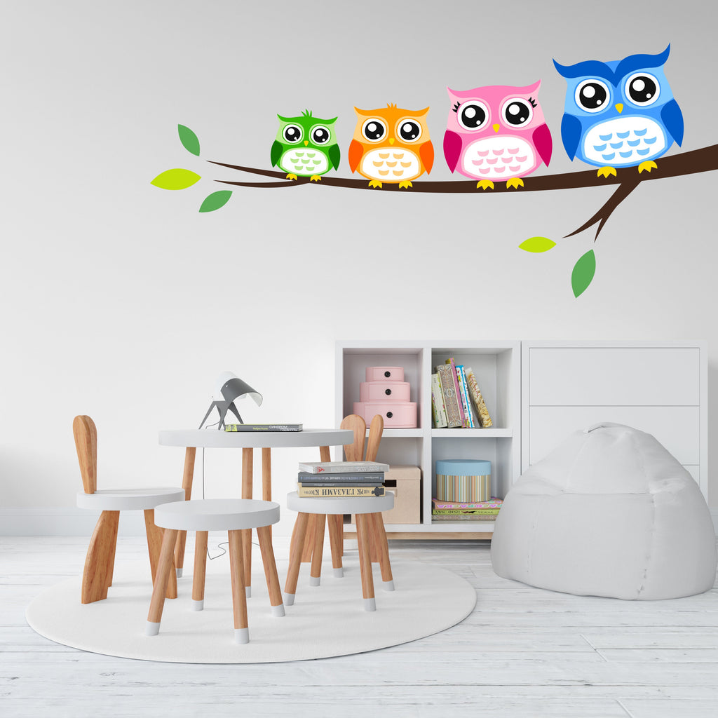 Owls on Tree Branch wall decal Owl Wall Art Sticker Bird Stickers Owl vinyl Wall Nature Vinyl Wall Decal Kids Room Nursery Owl Mural 088LU