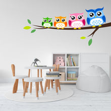 Load image into Gallery viewer, Owls on Tree Branch wall decal Owl Wall Art Sticker Bird Stickers Owl vinyl Wall Nature Vinyl Wall Decal Kids Room Nursery Owl Mural 088LU