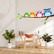 Load image into Gallery viewer, Owls on Tree Branch wall decal Owl Wall Art Sticker Bird Stickers Owl vinyl Wall Nature Vinyl Wall Decal Kids Room Nursery Owl Mural 088LU