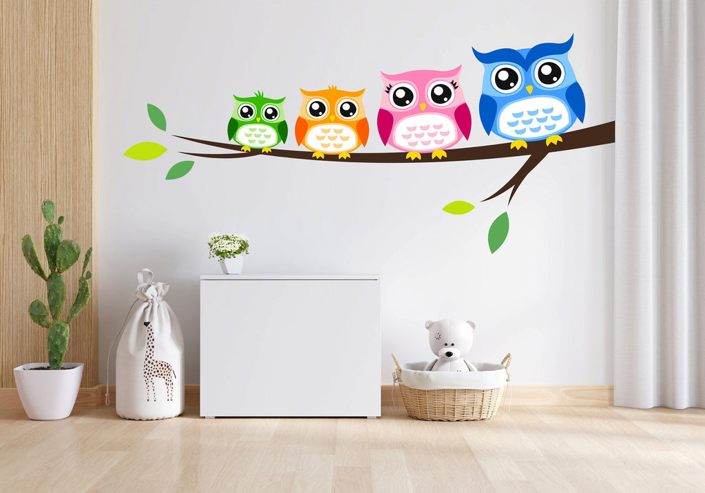 Owls on Tree Branch wall decal Owl Wall Art Sticker Bird Stickers Owl vinyl Wall Nature Vinyl Wall Decal Kids Room Nursery Owl Mural 088LU