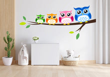 Load image into Gallery viewer, Owls on Tree Branch wall decal Owl Wall Art Sticker Bird Stickers Owl vinyl Wall Nature Vinyl Wall Decal Kids Room Nursery Owl Mural 088LU